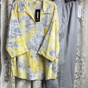 Alia /Alfred Dunner size 20 Yellow and Gray Floral Pantsuit
